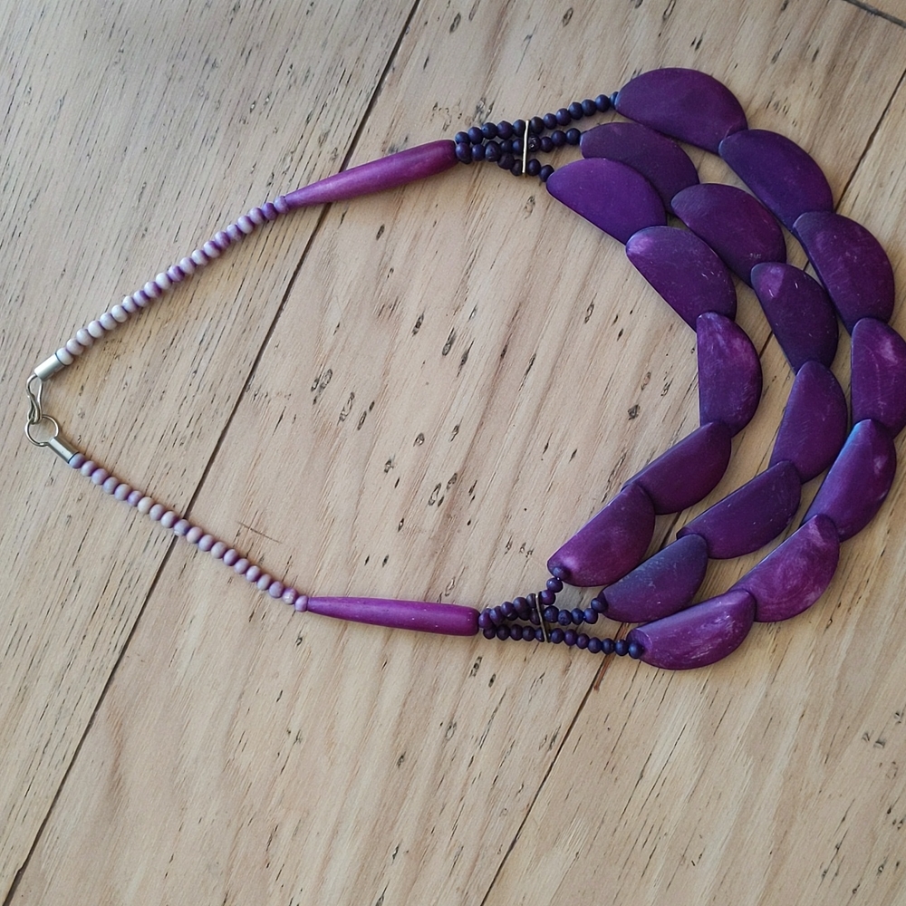 Purple wood statement necklace